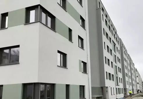 Fassade des Gebäudes auf der Prenzlauer Promenade in Berlin