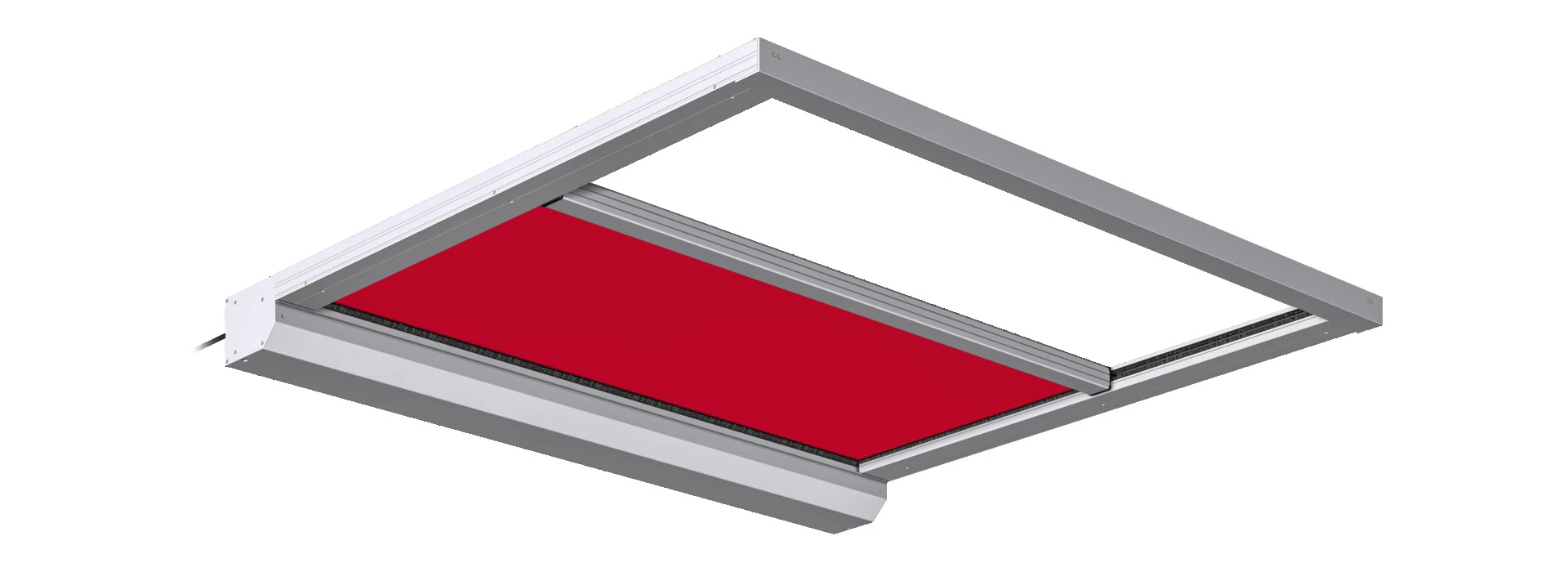 Rote Markise in einem silbernen Rahmen